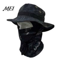 UV Protection Hat Camouflage Sun with Balaclava Face Mask, Men Wide Outdoor Hiking Brim Hat, Breathable Bucket for Fishing Cycling Detachable Mask
