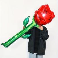 Extra-large realistic rose aluminum foil balloon, a must-have decoration for Valentine's Day, parties, and bar entrances! žalia/raudona