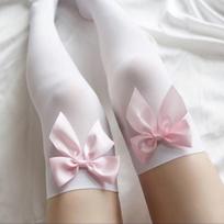 Big Pink Bowknot Lovely Thigh High Knee Sexy Stockings Girls Sweet Lace Over Knee Stockings Ladies Sexy Lingerie Stockings One Size