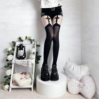 Gothic Cross Over-The-Knee Thigh High Stockings With Garter Straps Sexy Sheer Nylon For Punk Cosplay Club Rave Outfits One Size