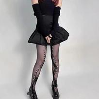 Retro Spicy Girl Tights Carved Two-Sided Irregular Jacquard Lace Mesh Pantyhose Y2K Rose Pure Desire Women Sexy Legs Socks one size