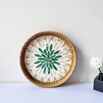 Home Decor Rattan Serving Tray Handmade Boho Table Tray New Decorative Wall Plate B1 21.5*3cm