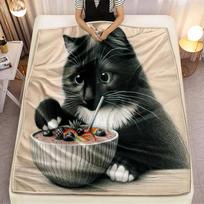Charming Blueberry Cat Design Soft Microfiber Throw Blanket – Cozy for Bed, Sofa, Camping, Picnic & Winter Warmth Decor Size: 75*100cm, Weight: 230 GSM