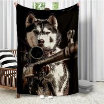 Interesting husky pattern Flannel printed blanket suitable for all seasons suitable for living room office sofa and travel Size: 75*100cm, Weight: 230 GSM
