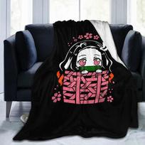 Anime Nezuko Flannel Fleece Blanket for Bed Sofa Couch Soft Warm Lightweight Cozy Plush Throw Blankets Home Living Room Decor Size: 75*100cm, Weight: 230 GSM