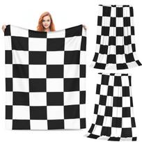 Chess Board Black And White Grid Checkered Blanket Soft Warm Flannel Throw Blanket Bedding for Bed Living room Travel Home Sofa Size: 75*100cm, Weight: 230 GSM
