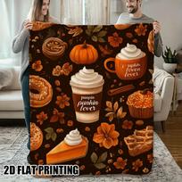 Autumn Delights Print Flannel Blanket, Pumpkin Spice Latte Fall Leaves Design, Warm Comfortable for Home Bed Office Travel Size: 75*100cm, Weight: 230 GSM