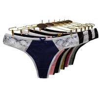 Cotton Women G-String Sexy Thong Transparent Lace Patchwork Briefs Intimates 6 Pcs/set M