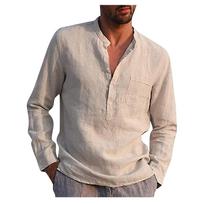 Dizainerio pavasario vasara vyriški laisvalaikio medvilniniai lininiai vienspalviai marškiniai ilgomis rankovėmis Laisvi stovintys marškiniai XXXL chaki
