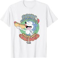 Sonic The Hedgehog Super Hot Chili Dogs Retro Ad T-Shirt S balta