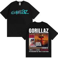 Rock Band Gorillaz Merch Men's and Women's Retro Fashion Cartoon Large Cotton Casual T-shirt XS juoda