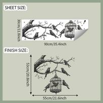 Black White Sketch of Bird Cage on Branch Wall Sticker Minimalist Artistic Self-Adhesive Decor for Bedroom Living Room Home 30x90cm įvairiaspalvis