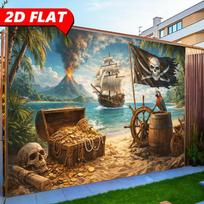 Pirate Treasure Island Vinyl Backdrop - Beach Volcano Pirate Ship Photography Background 47.2x31.5inch/120*80cm