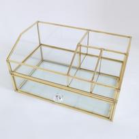 Skaidraus stiklo papuošalų organizavimo dėžutė - Auksinio metalo suvenyrų laikiklis, Vestuvės beige