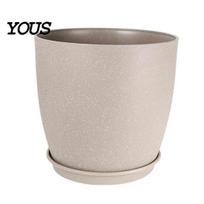 Neutral Toned Plant Pots for Deck Modern Pot with Saucer, Gray Flower Durable Resin Planters Garden Drainage Holes, Stone-Look Planter Indoor Outdoor S šviesiai pilka spalva