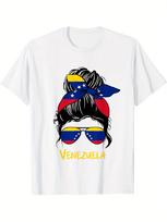 Messy Bun Venezuela Flag Sunglasses T-shirt L