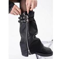 Black Faux Leather Leg Warmers With Zipper Punk Y2K Streetwear Sock Cover Women Teens New Style Leather Leg Warmers with Zipper