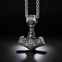 Stainless Steel Norse Odin Knot Mjolnir Pendant Necklace for Men Viking Jewelry Accessories