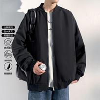 Solid Color Loose Long Sleeve Mens Casual Stand Collar Windproof Baseball Jacket M juoda