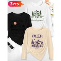 Lele Orientation Three-piece women's long-sleeve set Mountains, streams, lone wolves, outdoor hiking, artistic text print Spring, Summer, Autumn S