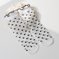 Socks Women Ultra-Thin Female Middle Tube Ruffle Mesh Socks Dot Love Print Summer Glass Silk Cute Kawaii Lolita Thin Stocking One Size