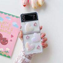 For Samsung Galaxy Z Flip 4 Zflip 3 Case Transparent Glitter Laser 3d Heart Folding Shockproof Protection Hard Cover Accessories For Galaxy Z Flip 3
