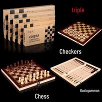 Sulankstomas medinis 3-in-1 šachmatų, kortų ir galvosūkių žaidimų rinkinys - nešiojamas strateginis žaislas According to the proportion of chess pieces