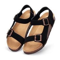 Fashion Crestar Women's Clogs New Classic Cow Suede Sandals with Double Buckle Arch Support Outdoor Lady Cork Flat Clogs Casual Slipper 36 juoda