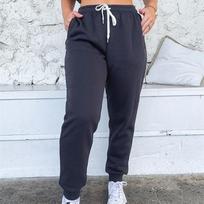 Women's Autumn Cotton Sweatpants Elastic High Waist Thickened Solid Color Comfortable Leisure Pants 2XL tamsiai mėlyna spalva