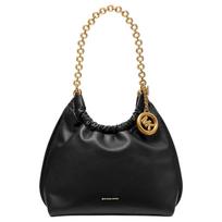 Michael Kors Pelle Gold Chain Detail Ruched Design Leather Shoulder Bag Medium Women shoulder bag Black 32S6A50C6L-NERO Basic Set (Bag+Dust Bag)