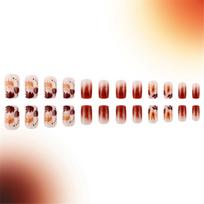 Fall Press on Nail Short Square 24 Pcs Orange Glittering Maple Leaf Designs False Nail Manicure Decoration for Women 1