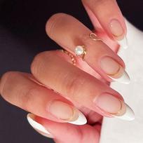 Fashionable 24 Pieces Almond Stick On Nail Set Milky French False Nail Press on Nail for Trendy Manicure 1