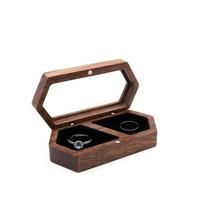 Square Mini Wood Rings Box Velvet Jewelry Organizer Simple Rings Bearer Box  Couple juoda