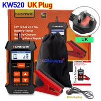 KONNWEI KW520 12V 10A 24V 5A Automatic Car Truck Battery Tester Charger Lead Acid Car Battery Pulse Repair Tool AGM Gel Lithium UK Plug