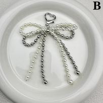 Sweet Bowknot Heart Keychain Pendant Lovely Beaded Hanging Decorations Keyring Charm Phone Lanyard Phone Charm Bag Pendant B
