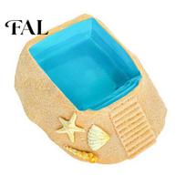 Small Pet Feeding Basin Beach Pool Hermit Crab Habitat Ornament with Climbing Ramp & Starfish Shell Horned Frog Decor Conch Decor, Reptile Decoration