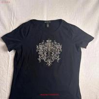 Black embellished crest graphic T-shirt S