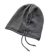 Sweet Knitted Baggy Beanie Hat Ear Protection Solid Color Pullover Hat Drawstring Wool Cap  Ladies pilka