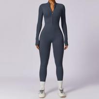 Zechuang zipper nude long-sleeved yoga onesie high-intensity fitness exercise onesie tights S