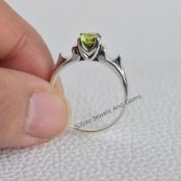 Natural Peridot Ring: Dainty Sterling Silver August Birthstone Ring 5.5