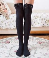 Women'S White Velvet Thigh High Stockings With Black Bow, Seamless Fit Breathable Hosiery For Pure Desire Jk Uniforms & Daily 35-39