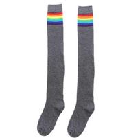 Womens Thigh High Stocking Rainbow Striped Ladies Girls Black White Long Winter Over Above Knee Socks Blue Y2K Japanese Femboy One Size