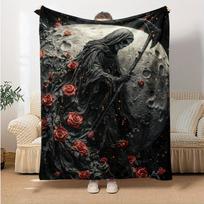 Grim Reaper Flannel Blanket - Gothic Throw for Couch/Bed, Soft & Durable, Unique Gift for Horror Fans & Halloween Decor Size: 75*100cm, Weight: 230 GSM