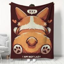Cute cartoon Corgi dog pattern Flannel printed blanket suitable for all seasons suitable for living room office sofa and travel Size: 75*100cm, Weight: 230 GSM