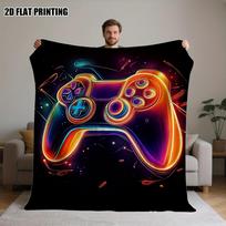 Neon Game Controller Blanket – Vibrant, Soft Flannel Throw for Gamers, Perfect for Car, Beach, Living Room & Travel Size: 75*100cm, Weight: 230 GSM