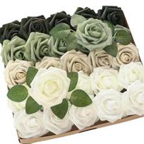 1 Box Artificial Flowers PE Foam Realistic Dahlia Rose Valentines Day Gift žalia
