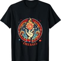 Fireball Fantasy RPG Fire Magic Spell T-Shirt S juoda
