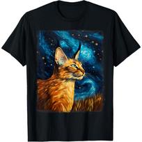Big Floppa Caracal Cat Meme Starry Night Painting Men Women Kids T-Shirt S juoda