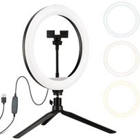 Selfie Ring Light with Tripod & Phone Holder – Dimmable LED Circle Light for Live Streaming, Makeupe , Compatible with iOS/Android Phones, Black