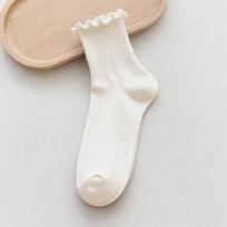 Women's Breathable Odor-Resistant Ruffle Edge Cotton Socks - Anti-Pilling, Versatile, Solid Color. One Size
